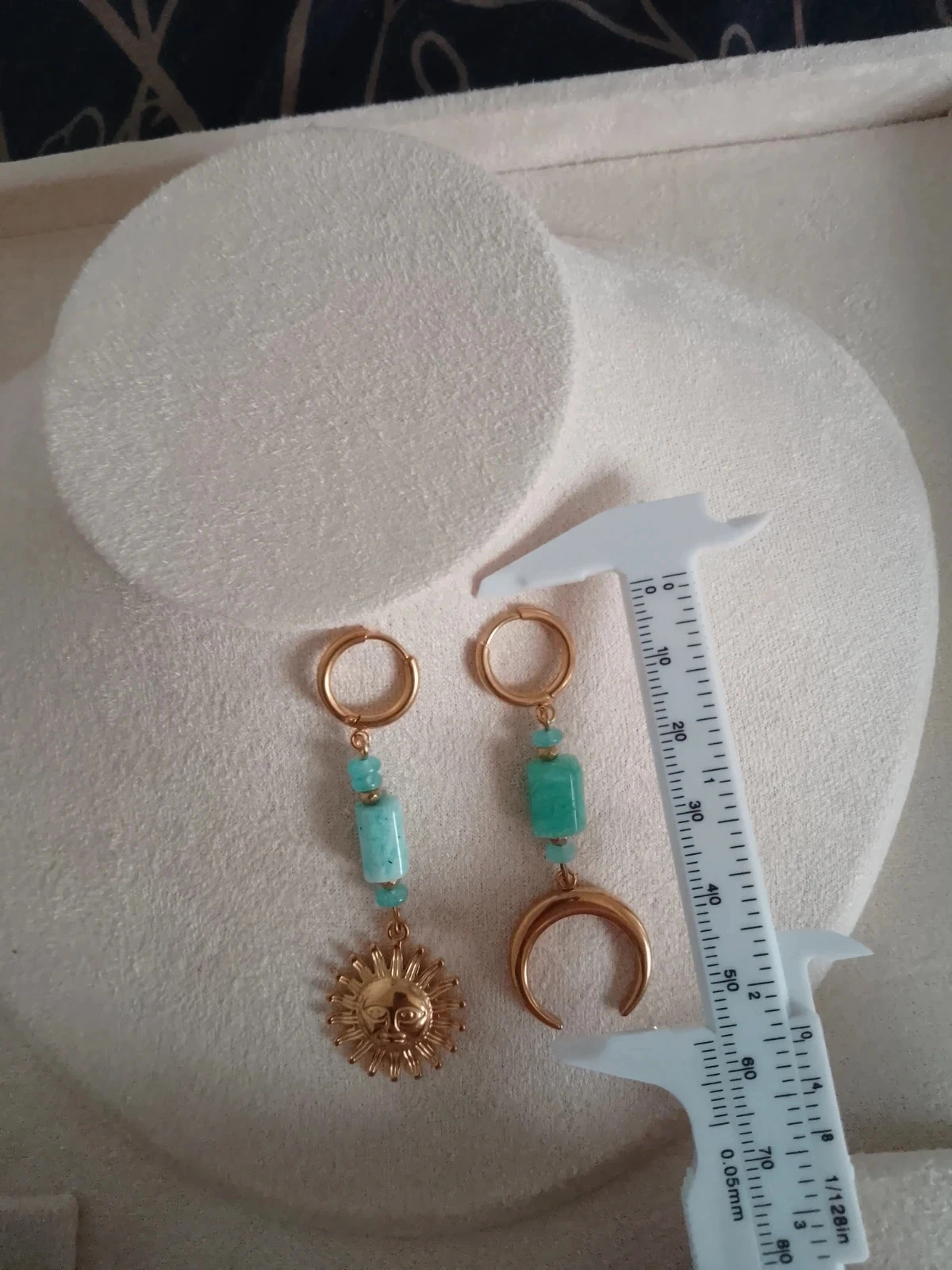 Créoles lune soleil et pierres et pierres d'amazonite – photo 2